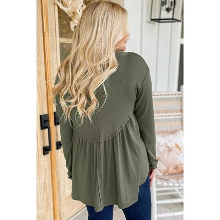 Mist Green Plus Size Thermal Knitted Babydoll Flare Top