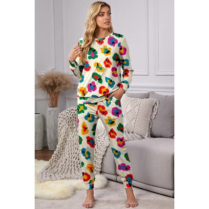 Apricot Leopard Print Long Sleeve Top and Skinny Pants Lounge Set