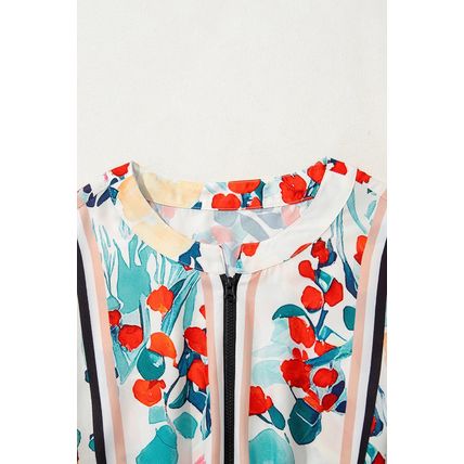 Green Floral Print Zipper Ruffled Short Sleeve High Waist Mini Dress