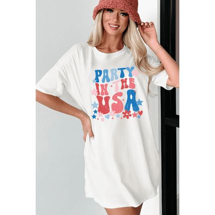 White PARTY IN THE USA Graphic Oversized Tee