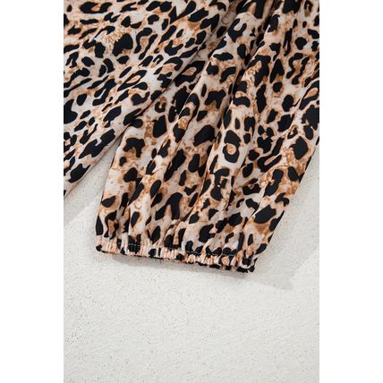 Apricot Leopard V Neck Half Sleeve Blouse