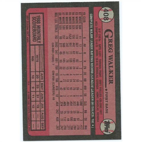 1989 Topps - #408 - Greg Walker