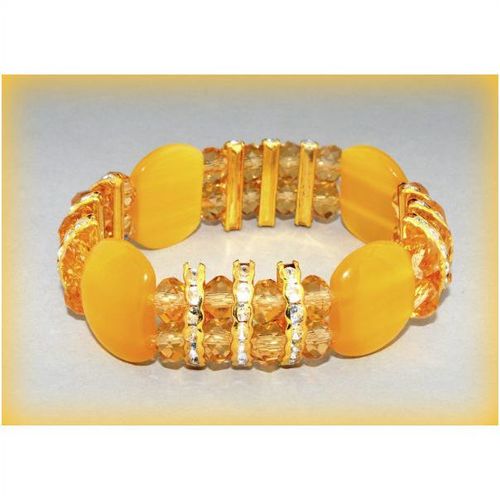 Outstanding 4 Large Yellow Catseye and Swarovski Crystal Bracelet Jewellery 1550