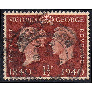 Great Britain 1940 Centenary 1½d Red Brown Used SG 481 Sc 254 postage Stamp