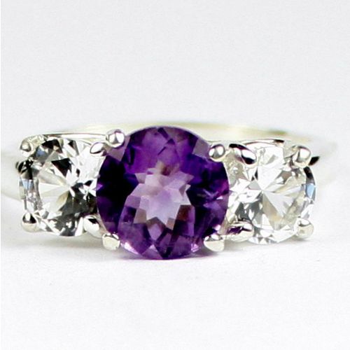 Amethyst & 1 ct CZs, 925 Sterling Silver Ring, SR255