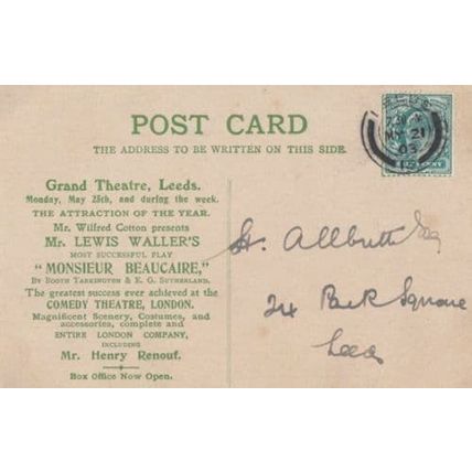 Lewis Waller Comedy Theatre London at Yorkshire Leeds Theatre Rare 1903 Postcard