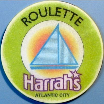 Harrahs. Roulette Casino Chip. Atlantic City, NJ. Lime Green. W21a.