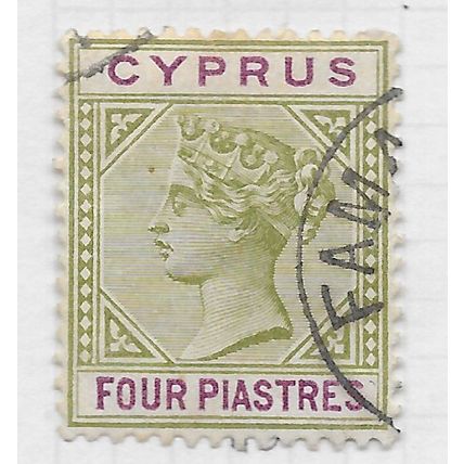 CYPRUS 1894 QV FOUR PIASTRES TWO COLOURS WMK CA USED SG44 44 SG