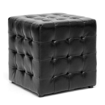 2x Modern Black Or Brown Faux Leather Tufted Cube Square Ottomans Foot Stools
