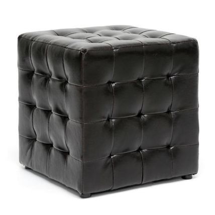2x Modern Black Or Brown Faux Leather Tufted Cube Square Ottomans Foot Stools
