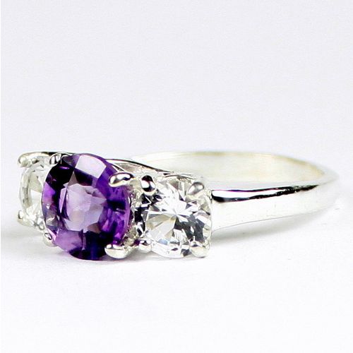 Amethyst & 1 ct CZs, 925 Sterling Silver Ring, SR255