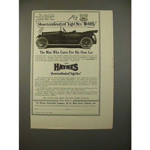 1914 Haynes Six Car Ad - Cares for His Own Car