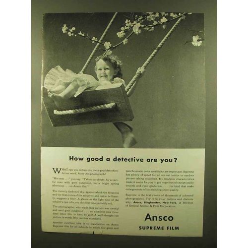 1945 Ansco Supreme Film Ad - How Good a Detective?