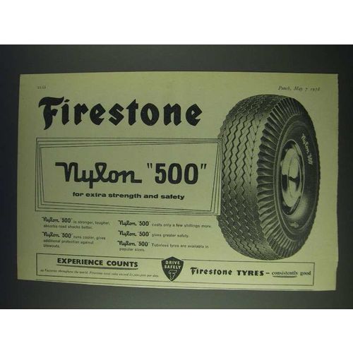 1958 Firestone Nylon 500 Ad - Firestone Nylon 500 for extra strength and safety