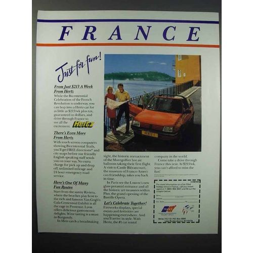 1989 Hertz Rent-a-Car Ad - France Just For Fun