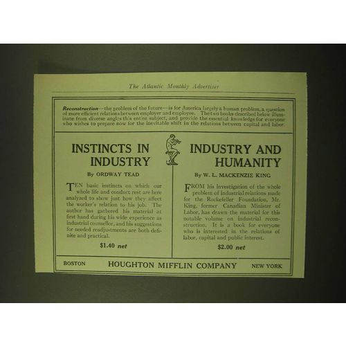 1918 Houghton Mifflin Company Ad - Instincts in Industry by Ordway Tead