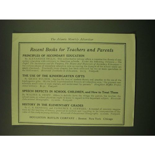 1918 Houghton Mifflin Company Ad - Recent books for teachers and parents