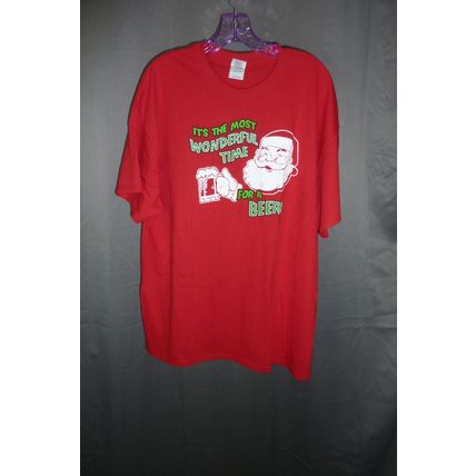 Christmas Santa Time for a Beer T Shirt Red XL Gildan