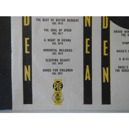 12" 1959. PYE - GOLDEN GUINEA .RECORD INNER.BLACK/YELLOW, FIRESIDE THEATRE,EXCE