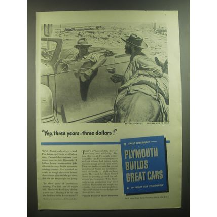 1944 Plymouth Cars Ad - Yep, three years - three dollars!