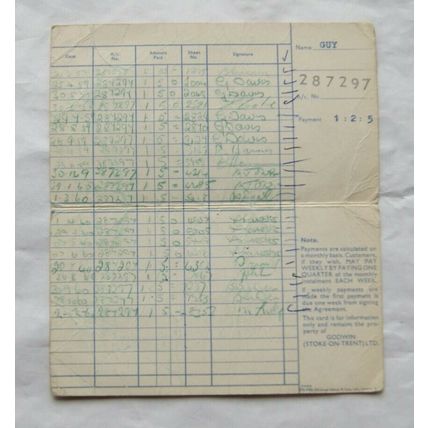 1959 payment card Godwin, Stoke on Trent - F. Guy, Porthill & Alsager