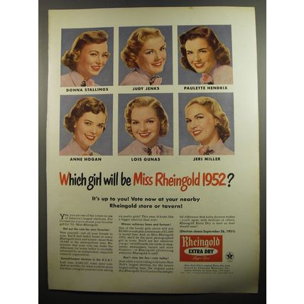 1951 Rheingold Beer Ad - Which girl will be Miss Rheingold 1952?