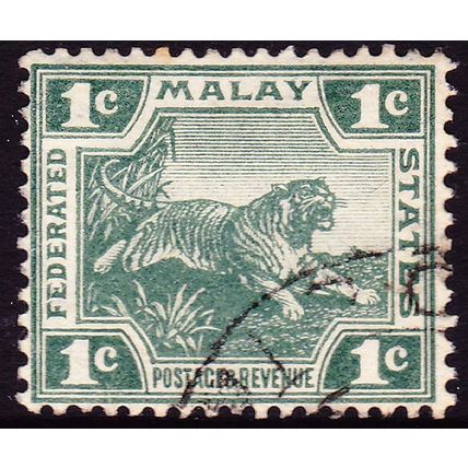 FEDERATED MALAY STATES 1906 1c Leaping Tiger Green (Die I) SG28 - USED