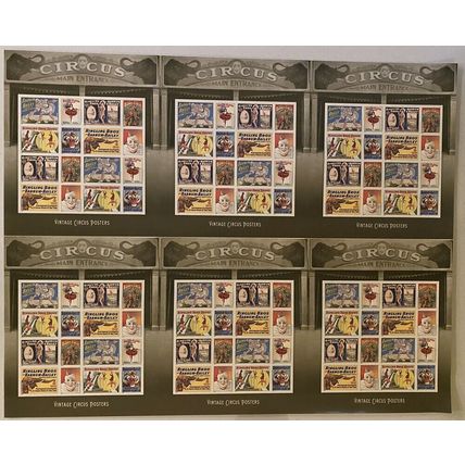 Vintage Circus Posters Press Sheet of Six Panes of 16 - Stamps Each