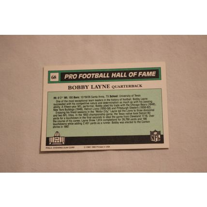 Bobby Layne 1990 Swell Pro Football Hall of Fame NO. 68