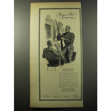 1955 Rogers Peet Fashion Ad - Switzerland's Finer Flannel