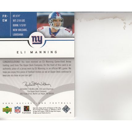ELI MANNING 2005 JERSEY FABRIC AUTOGRAPHED NEW YORK GIANTS HOF SB CHAMPION QB