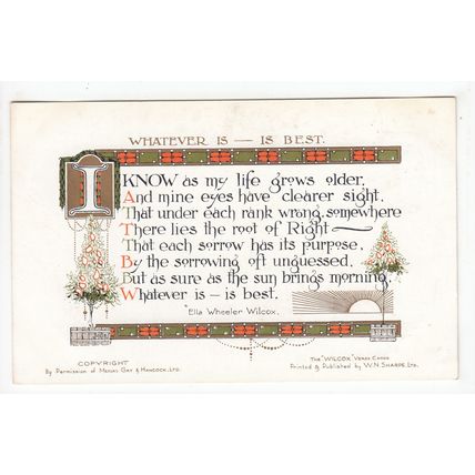 Whatever is Best Ella Wheeler Wilcox Verse Postcard 181