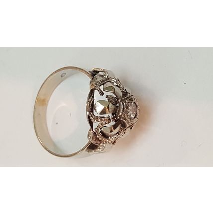 Antique European Gothic 18K White Gold .25ct Diamond Ornate Filigree Ring