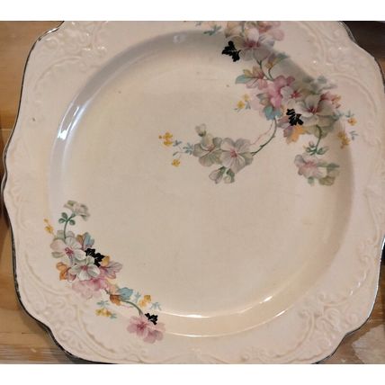 Vintage Papoco Dinner Plates Pink Floral Pattern Circa 1930 By Paden City Set-5