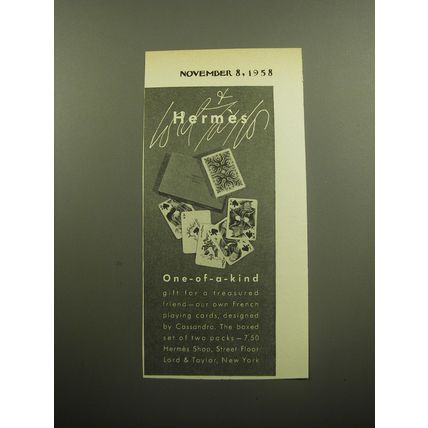 1958 Lord & Taylor Hermes Playing Cards by Cassandra Advertisement