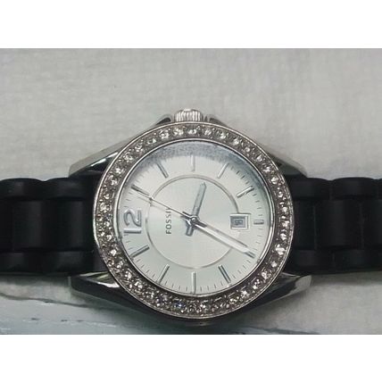 Fossil Women's Silicone Analog Rhinestone Dial Watch Riley ES2878