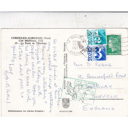 Cordes En Albigeois Porte de L'Horloge France Postcard used 1973 creased