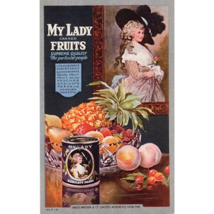 My Lady Canned Fruits Newcastle Antique Advertising Postcard