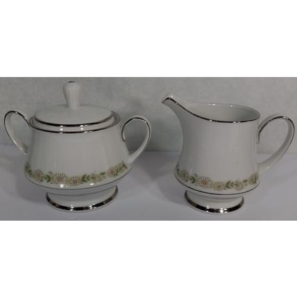 Noritake Trilby Daisy Pattern 6908 Creamer & Sugar Bowl w/Lid Bone China Japan