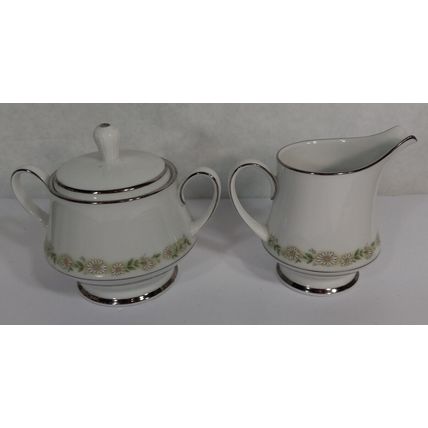 Noritake Trilby Daisy Pattern 6908 Creamer & Sugar Bowl w/Lid Bone China Japan