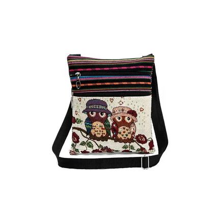 Colourful Adjustable Embroidered Owl Crossbody Dual Pocket Bag *UK Seller*