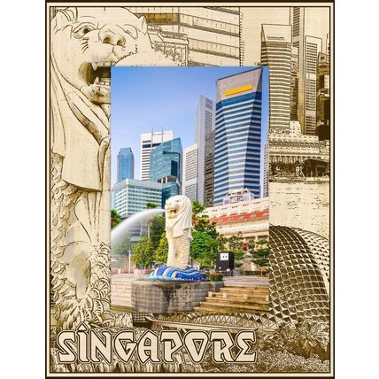 Singapore Laser Engraved Wood Picture Frame Portrait (3 x 5)