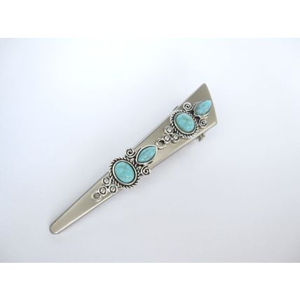 Alligator hair clip turquoise blue stone western design metal 3 inch