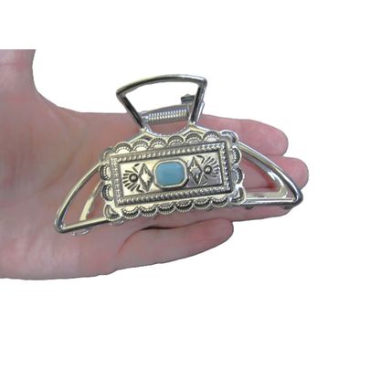 Large hair claw clip turquoise blue stone western design metal native