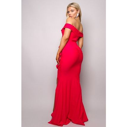 Women's Crossover Front Off Shoulder Side Ruffle Maxi Dress