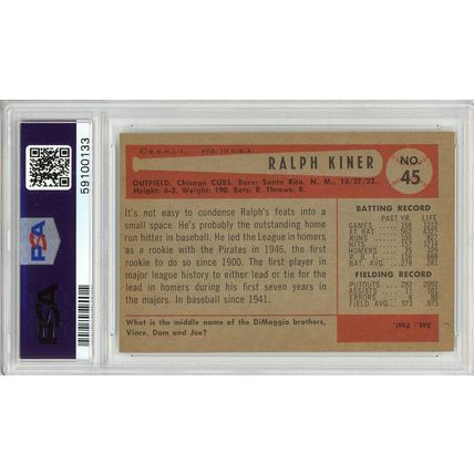 1954 Bowman Ralph Kiner #45 PSA 6 P1380