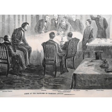 Scene At The Death-Bed of President Lincoln Harper's Weekly May 6, 1865 Original