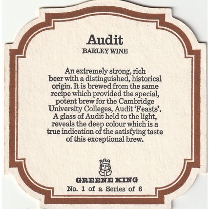 BEER MAT - GREENE KING BREWERY - AUDIT BARLEY WINE - (Cat No 071) - (1981)