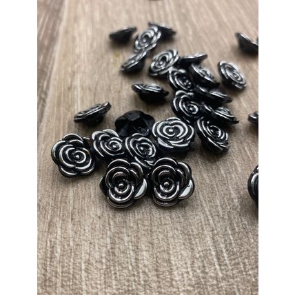 12.5mm Black And Silver Rose Flower Shank Buttons Plastic Cardigans Knitting