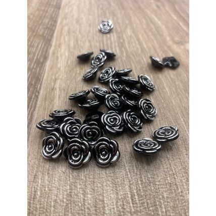 12.5mm Black And Silver Rose Flower Shank Buttons Plastic Cardigans Knitting